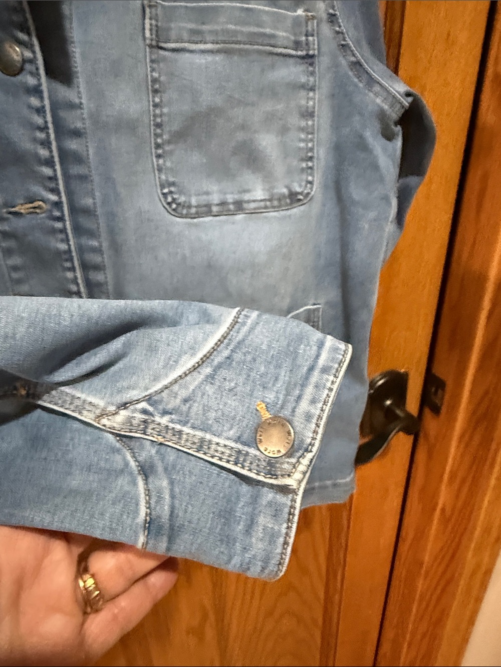 Well Worn Light Blue Denim Jacket with Patch Pockets - Picture 5 of 6